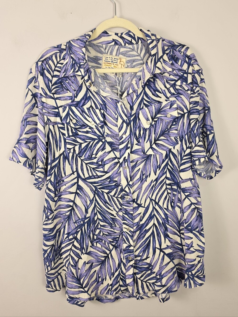 Sandrine Rose x Free People Hawaiian Pearl Snap Palm Western Blue Shirt Sz M NWT